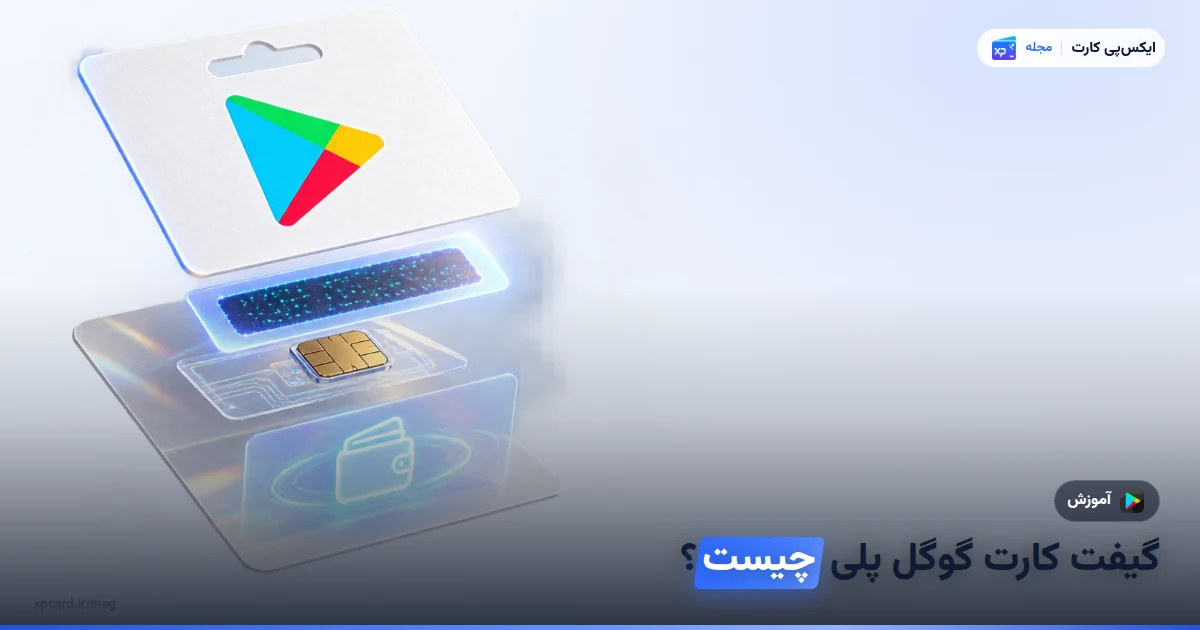 گیفت کارت گوگل پلی چیست و چطور کار می‌کند — نمای باز شده‌ی اجزای کارت و موجودی
