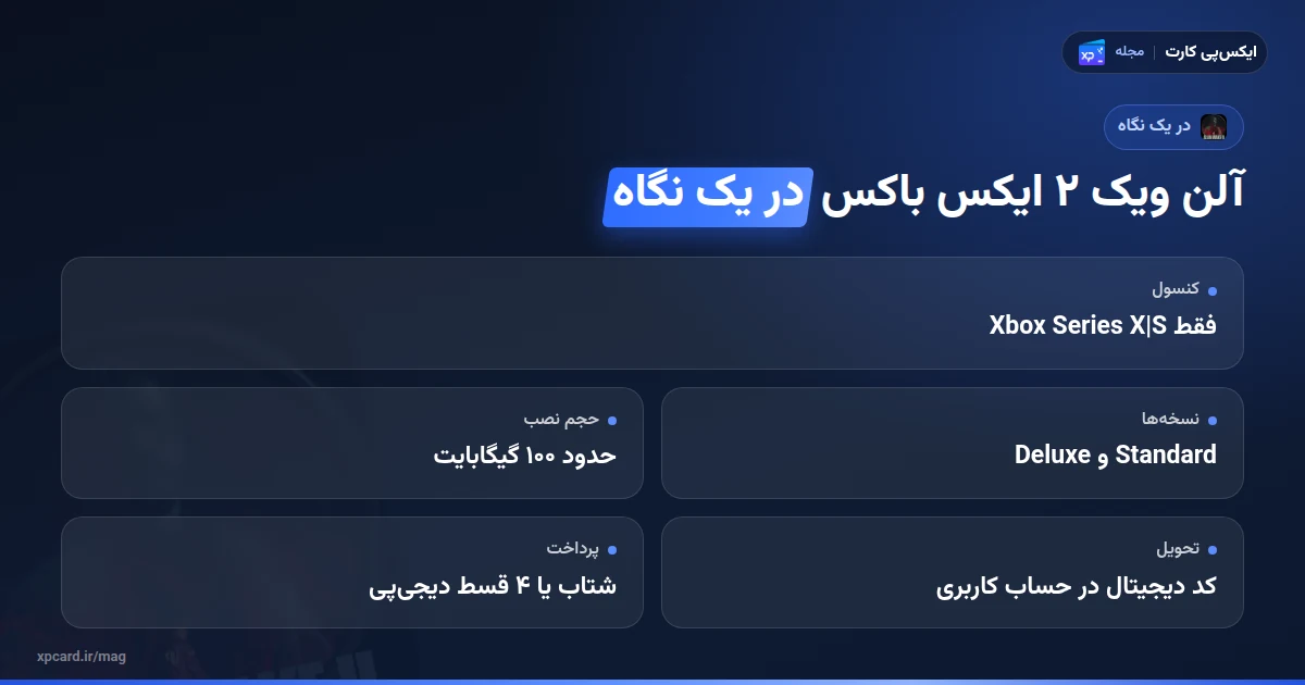 آلن ویک 2 ایکس باکس در یک نگاه: کنسول، نسخه‌ها، حجم، تحویل کد و پرداخت در خرید بازی آلن ویک 2 برای ایکس باکس