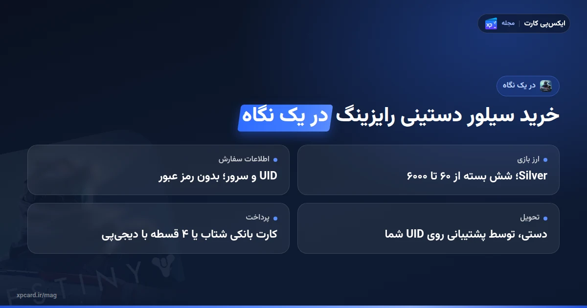 خرید سیلور دستینی رایزینگ در یک نگاه: شش بسته، UID و سرور، تحویل دستی