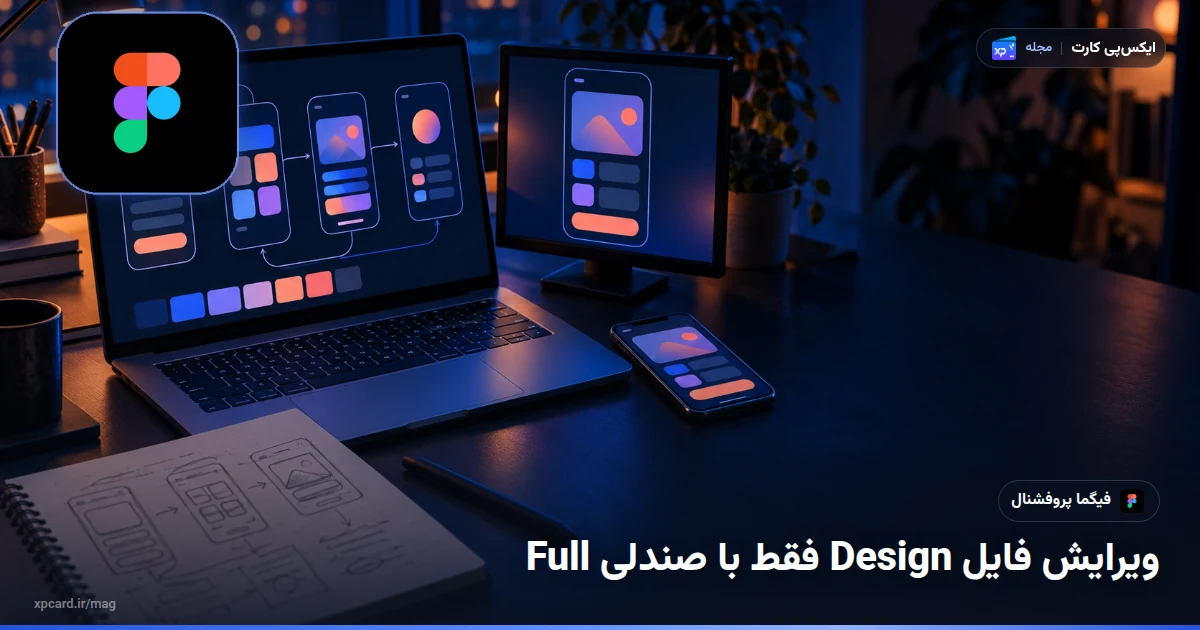 میز طراحی با لپ‌تاپ و مانیتور که یک طرح رابط کاربری را نشان می‌دهند؛ پس از خرید اشتراک فیگما