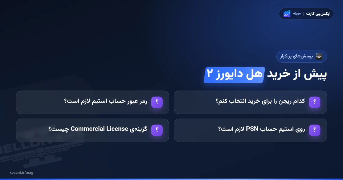 پرسشهای پرتکرار پیش از خرید بازی هل دایورز ۲: ریجن، رمز عبور استیم، حساب PSN و Commercial License