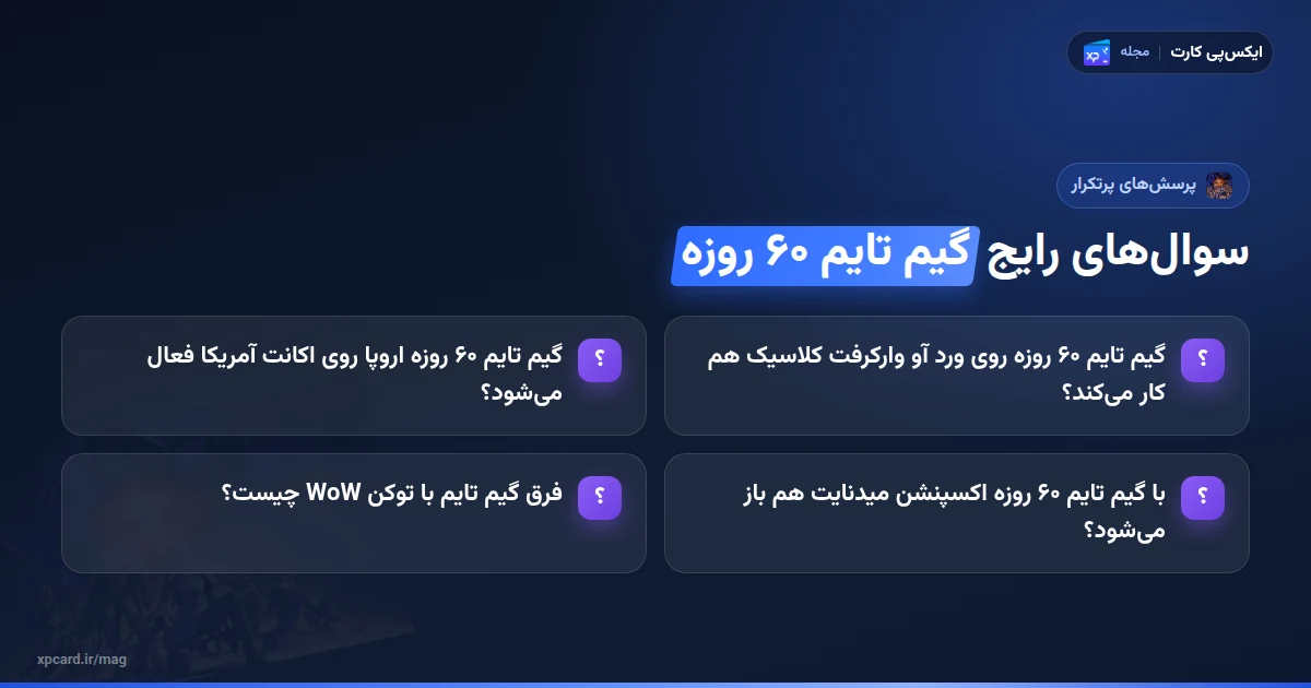 پرسشهای پرتکرار دربارهی گیم تایم ۶۰ روزه وارکرفت؛ کلاسیک، ریجن اکانت، میدنایت و توکن WoW